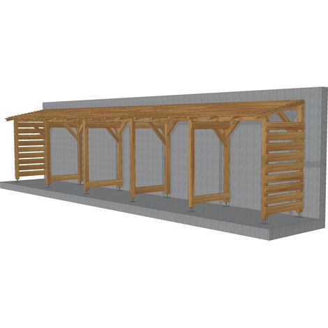 Jardinatoire – Abri de jardin en sapin épicéa 10m – Traitement autoclave Cl3 marron – Dimensions 1003 x 144 x 230 cm – Installation rapide en volige (1/4)