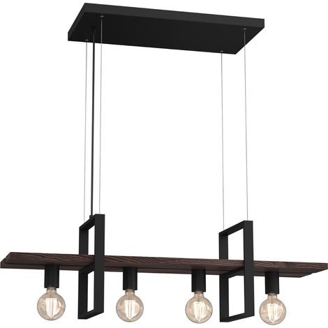 Suspension noire métal bois foncé Shelf 4xE27 Luminex
