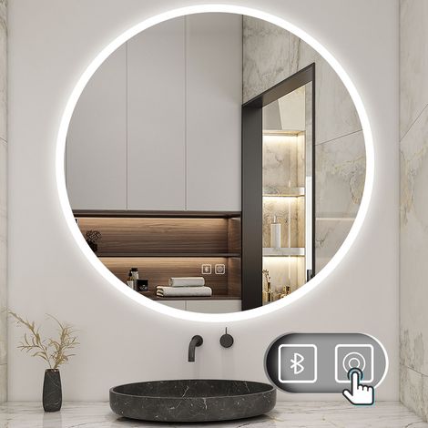 Badspiegel Badezimmerspiegel Rund Spiegel Badspiegel mit Beleuchtung Beschlagfrei Bluetooth Dimmbar LED Memory Funktion 80cm (1/5)