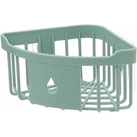 Cuisine Salle de Bain en Plastique Triangle de Rangement Organiser Étagère de Douche d'angle Mural Panier Caddy avec Ventouse Vert (1/5)
