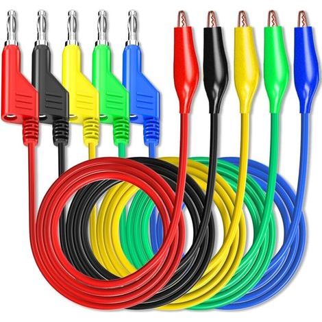 Stackabe Fiche Banane vers Pinces Crocodile Fils de Test 5 Couleurs Cables électriques Souples et Flexibles pour Tests électriques Multimètre 500V/5A (1/5)