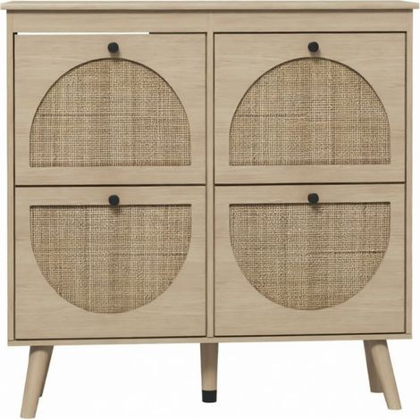 Scarpiera compatta a 4 ribalte in legno naturale e rattan 105 x 24 x 97,5 cm HOMVRA (1/5)