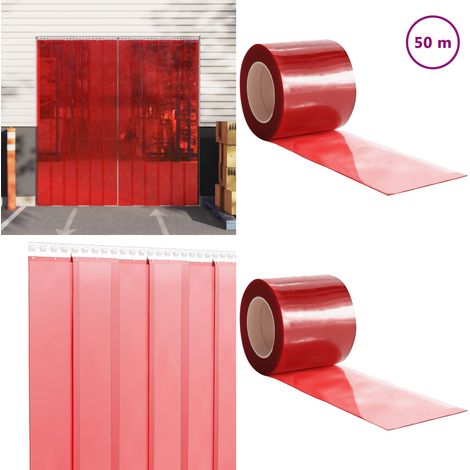 Tira de cortina para puertas PVC rojo 200x1,6 mm 50 m - Burlete de puerta - Aislamiento térmico