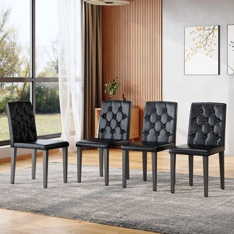 Chaise de salle à manger lot de chaises 4 pièces noir profond pieds en métal noir combinaisons polyvalentes luxe léger (1/5)