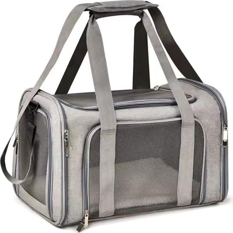 Sac de voyage pour animaux de compagnie, adapté aux petits chiens et chats, avec fermeture éclair, léger et respirant (gris). (1/4)