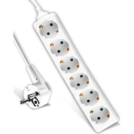 Multiprise 6 Prises et Câble 1,5m - Bloc Multiprises avec 6 Prises 16A Shuko pour Maison, Bureau, Magasin, Garage - 250V - Électrique - Compact et Pratique - Blanc (1/5)