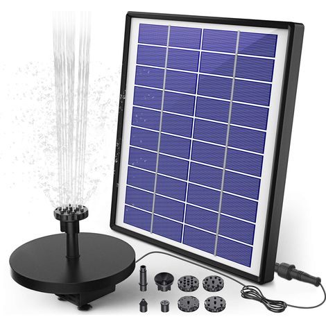 Fontaine Solaire Extérieur 5W, Pompe Bassin Solaire avec Batterie et 6 Buses, pour Bain d'oiseaux Aquarium Jardin Fontaine (1/5)