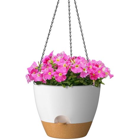 Pot à Plantes Suspendu Auto-arrosant de 30 cm avec Trous de Drainage et Soucoupe Pot à Fleurs en Plastique pour Plantes d'Intérieur et d'Extérieur (Blanc) (1/5)