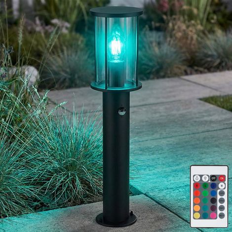 Stehleuchte Edelstahl Wegeleuchte Sensor Gartenlampe Außenlampe schwarz Rauchglas Bewegungsmelder, Fernbedienung dimmbar, 1x RGB LED 8,5W 806Lm warmweiß, H 60 cm (1/5)