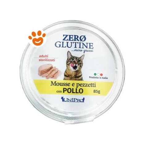 Unipro Cat Zero Glutine Adult Sterilizzato Pollo - Vaschetta 85 Gr -