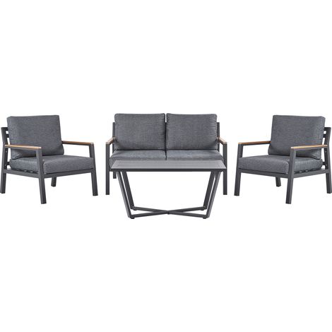 Juego de muebles para exteriores sillones con estructura de aluminio gris oscuro y cojines de poliéster mesa de centro Delia