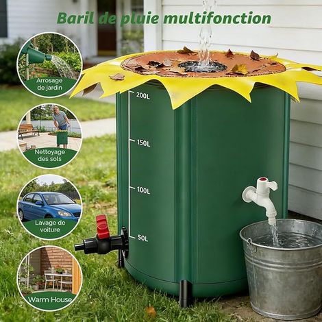 Réservoir d'eau de pluie pliable - Réservoir d'eau de pluie en PVC - Réservoir d'eau de jardin avec couvercle avec robinet - Ensemble de bacs de collecte - Bac de rangement (1/4)