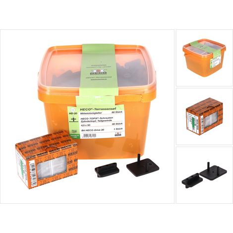 HECO Set de fixations pour terrasse, 80 pcs + Vis pour plancher HECO TOPIX 4,5 x 50 mm HD 20 + Coffret ( 48716 ) (1/5)