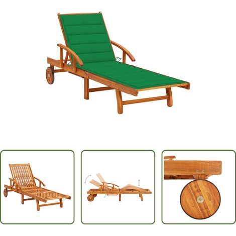 Chaise longue bois acacia - Chaise longue de jardin avec coussin Bois d'acacia solide (1/5)