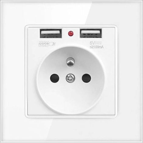 Prise électrique murale avec double USB – Chargeur 16A 250V AC – Matériau PC ignifuge – Sortie USB 5V 2,1A pour appareils numériques (1/5)