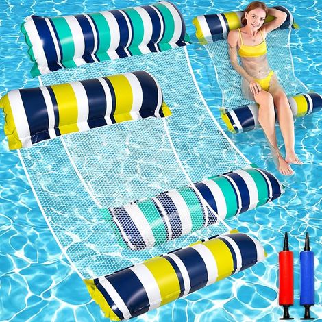 Lot de 2 Matelas gonflables pour Piscine, Flottantes Hamac Jouet pour Adulte, 4 en 1 Accessoires de Piscine gonflables, Hamac pour Piscine, avec 2 Pompe à Air Manuelle, pour Plage Partie etc