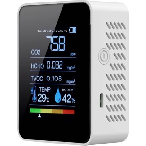 Moniteur Qualite De L'air - Detection Co2 Et Voc - Technologie Sensorielle Silencieuse - Puce Energieeconomique - Ecran Lcd - Pour Maison Bureau Et Deplacement - Blanc (1/5)