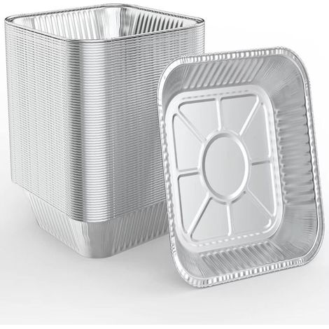 Lot de 30 récipients alimentaires carrés en aluminium pour friteuse à air, four, barbecue, résistant à l'huile, antiadhésif, plaques de cuisson (20,3 cm, argenté) (1/5)