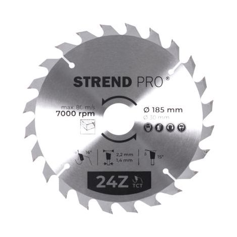 Scheibe Strend Pro TCT 185x2.2x30/20 mm 24Z, für Holz, Sägeblatt, SK-Zähne