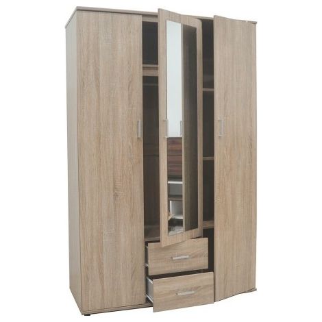 Kleiderschrank, Garderobe mit Spiegel aus der TOM Kollektion, 3 Türen 120 cm, eingebaute Garderobe in Sonoma-Eiche.