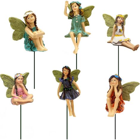 Fairy Figurine - Resin Mini Garden Decoration with Metal Stake - Indoor Outdoor Bonsai Lawn Fairy Garden Accessory - 6 Pieces (1/5)