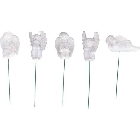 5 Figurines Cupid en Résine Durable pour Jardin, Miniatures Blanches sur Tige pour Décor Extérieur (1/5)