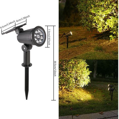 Lampe solaire d’extérieur ultra lumineuse à 9 LED, projecteur d’éclairage pour arbres, pelouse et jardin, étanche, avec piquet de sol, lumière chaude – idéale pour cour, terrasse, villa et paysage yu (1/3)