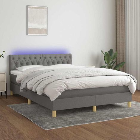 Cama box spring colchón y luces LED tela gris oscuro 140x190 cm (1/5)