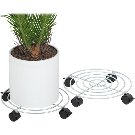 Set di 2 supporti rotondi per piante facile mobilità 32 x 32 cm in acciaio nero 130014995