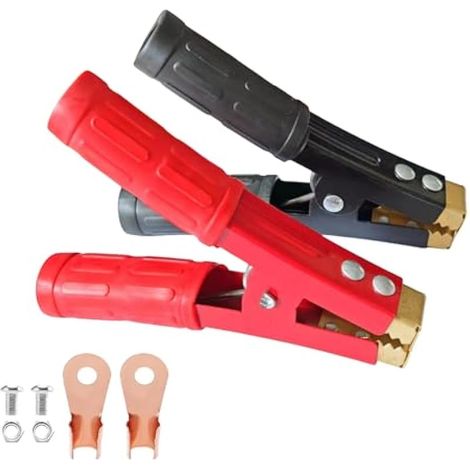 Lot de 2 pinces crocodiles pour batterie de voiture - En cuivre pur - Pour batteries de voiture - Câbles de démarrage - Rouge et noir (1/4)