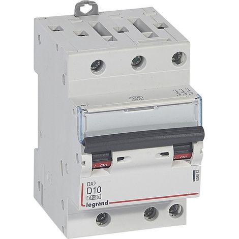 Disjoncteur DX6000 10kA arrivée haute et départ bas à vis 3P 400 10A courbe D pour peigne HX optimisé (408067)