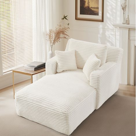 Divano chaiselongue in corda color crema con molle insacchettate, senza montaggio,100x166x82 cm (1/5)