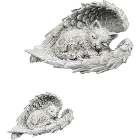 Ange chat, pierre tombale pour animaux de compagnie, statue commémorative en résine, chats, pierre tombale pour chat à poser sur une terrasse, un balcon, dans un jardin ou à offrir en cadeau. (1/5)