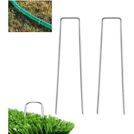 2 piquets en forme de U - Acier galvanisé - Piquets pour bâche de sol - Piquets de jardinage en forme de U - Piquets anti-mauvaises herbes - Piquets de tente robustes - Convient au camping - Piquets p (1/5)