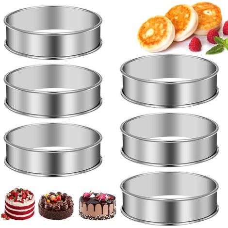 Aros redondos para muffins,6 piezas de 8,5 cm,Aros redondos de acero inoxidable para hornear,Aros fáciles de desmoldar