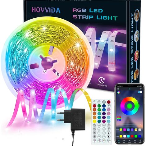 Bande LED de 10 m, bande LED RGB 24 V, 300 LED, application et télécommande, synchronisation musicale, mode minuterie, idéale pour la chambre, les fêtes et les festivals. (1/5)