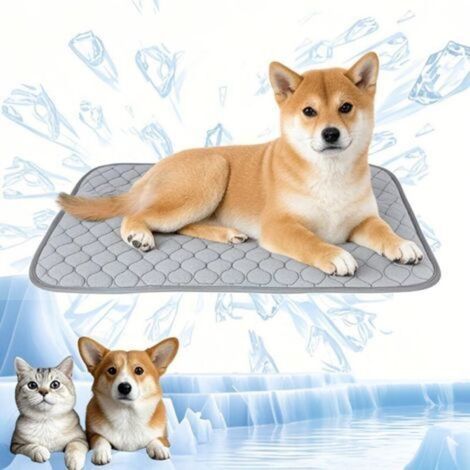 Tapis rafraîchissant pour chien, tapis rafraîchissant pour animaux de compagnie, tapis de glace auto-rafraîchissant pour chats, chiots, maison et voyage, 70 x 55 cm, grand, gris (1/5)