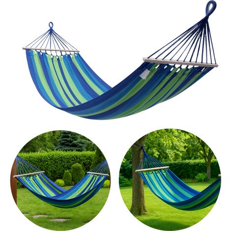 Hamaca de jardín de 260x150cm con barras separadoras, resistente (1/5)