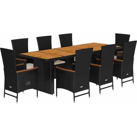 Maison Exclusive - 9-tlg. Garten-Essgruppe mit Kissen Schwarz Pol (1/5)