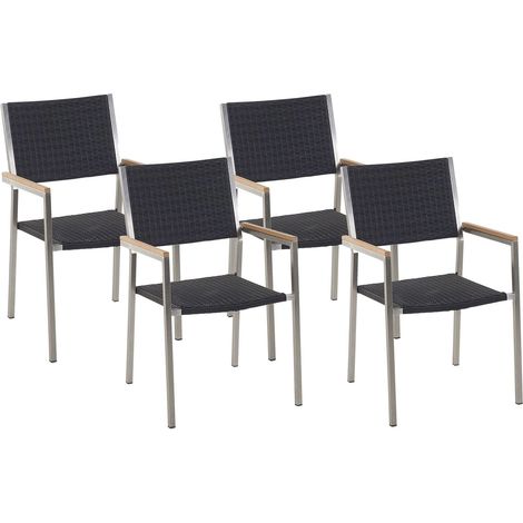 Set of 4 Garden Chairs GROSSETO PE Rattan Black (1/5)