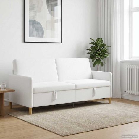 Canapé 3 places avec rangement sous assise, polyester blanc, 192 x 78 x 87 cm - PANGIVO (1/5)