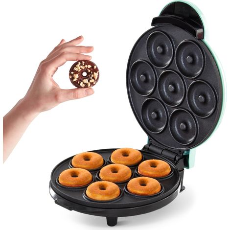 Mini-appareil à donuts — Appareil à desserts pour la maison — Revêtement antiadhésif double face et design compact — Bleu turquoise (1/3)