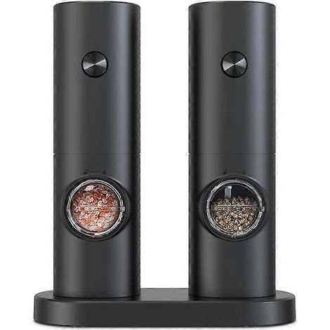 Electric Salt and Pepper Grinder Set, Battery Operated Black Pepper Grinder with Base, 5 Grind Settings, as advertised.