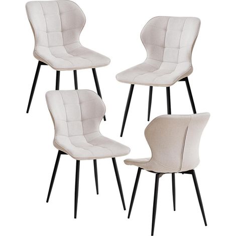 4er-Set Esszimmerstühle aus Leinen, modern, beige, mit Metallbeinen (1/5)