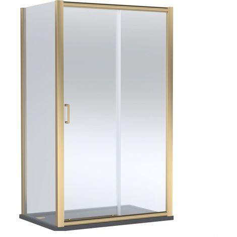 Balterley Ellenhall Sliding Shower Door with 6mm Glass, Side Panel & 1200x800mm Shower Tray, Brushed Brass/Grey
