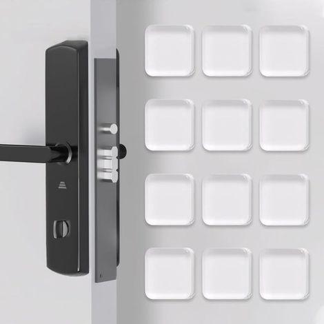 Set di 12 fermaporta quadrati in silicone - 4 cm - Fermaporta adesivi trasparenti - Per proteggere pareti e mobili (1/3)