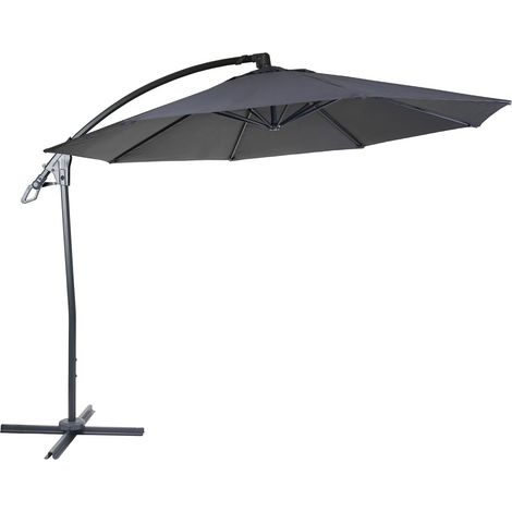 [JAMAIS UTILISÉ] Parasol déporté de luxe HHG-995, Ø 3m, anthracite sans pied