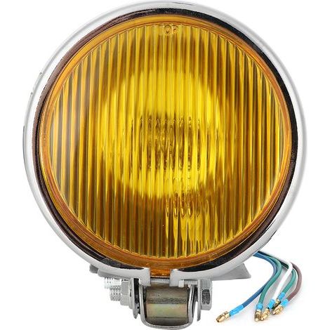Qiilu Accessoire de Modification de moto de phare de moto universel de phare de style rétro vintage (coque argentée, verre jaune) T6v103. (1/5)