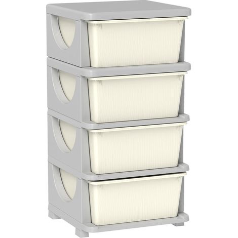 Organisateur de Jouets Meuble Tour de Rangement Enfant 4 Bacs Amovibles en Plastique 37x37x76 cm Crème (1/5)