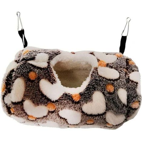 Hamac pour petits animaux avec un sac de couchage chaud en coton, adapté aux souris, hamsters, gerbilles, écureuils et cobayes (marron). (1/4)